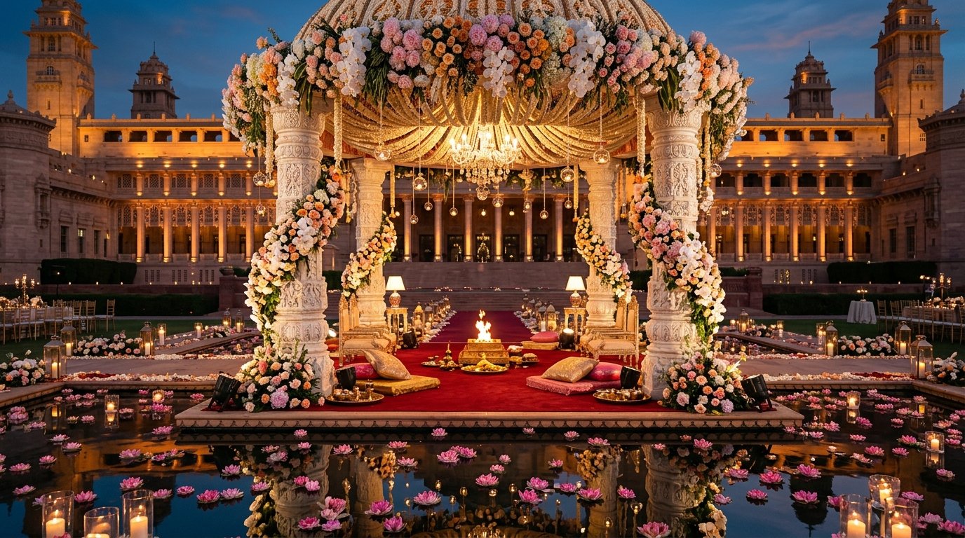 Palatial Floral Mandap on Reflection Pool